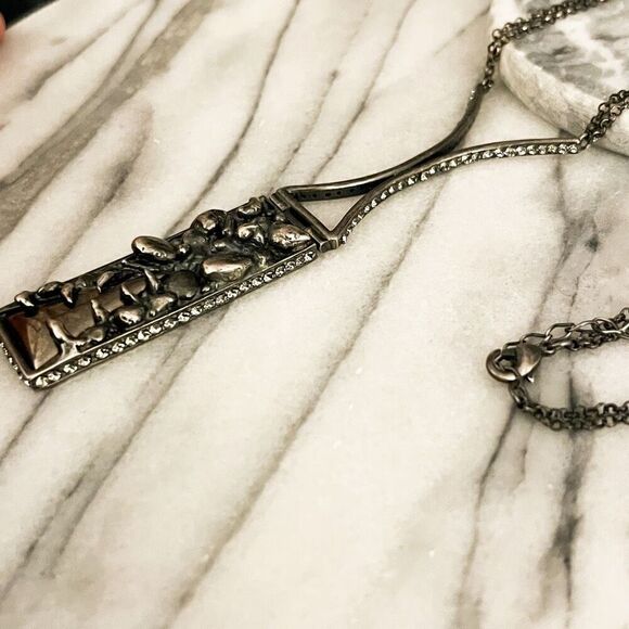 Cris Barros Abstract Necklace Made In Brazil Black Gunmetal Pendant Rectangle - Picture 4 of 8